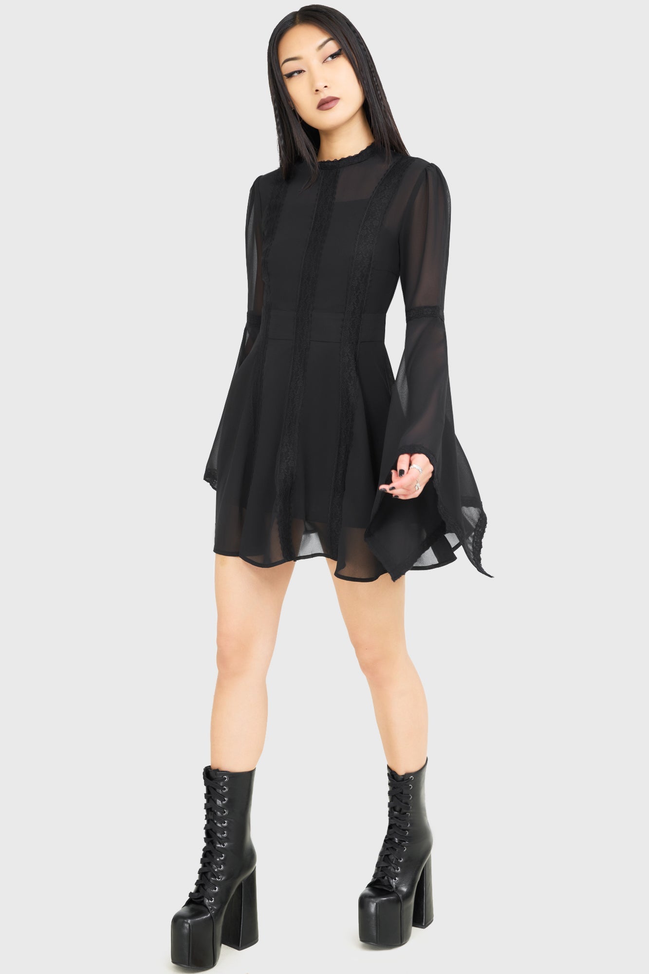 Begone Long Sleeve Mini Dress [BLACK]