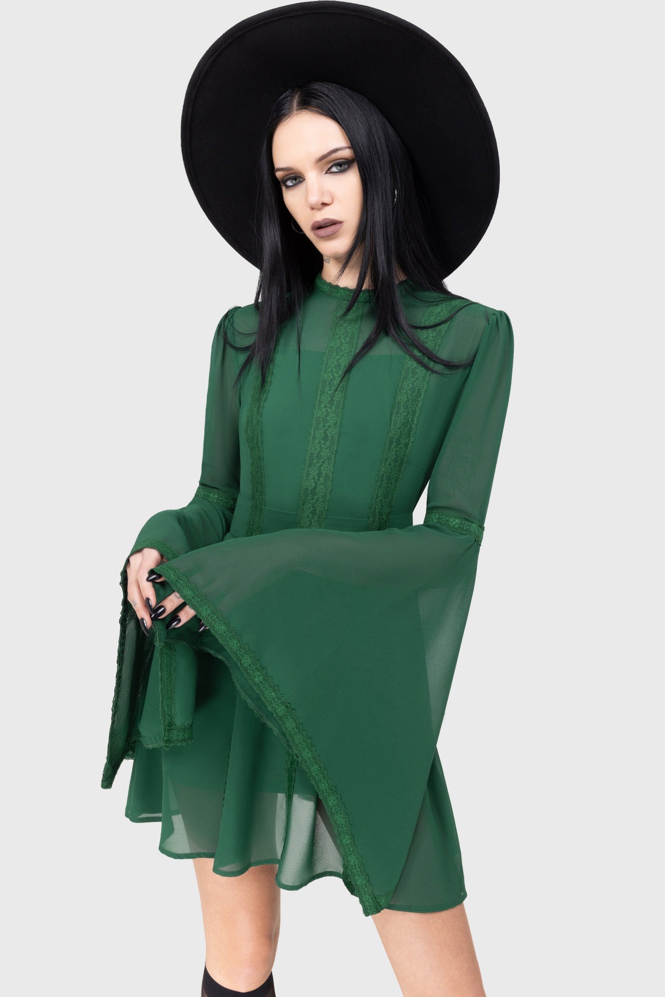 Begone Long Sleeve Mini Dress [GREEN]