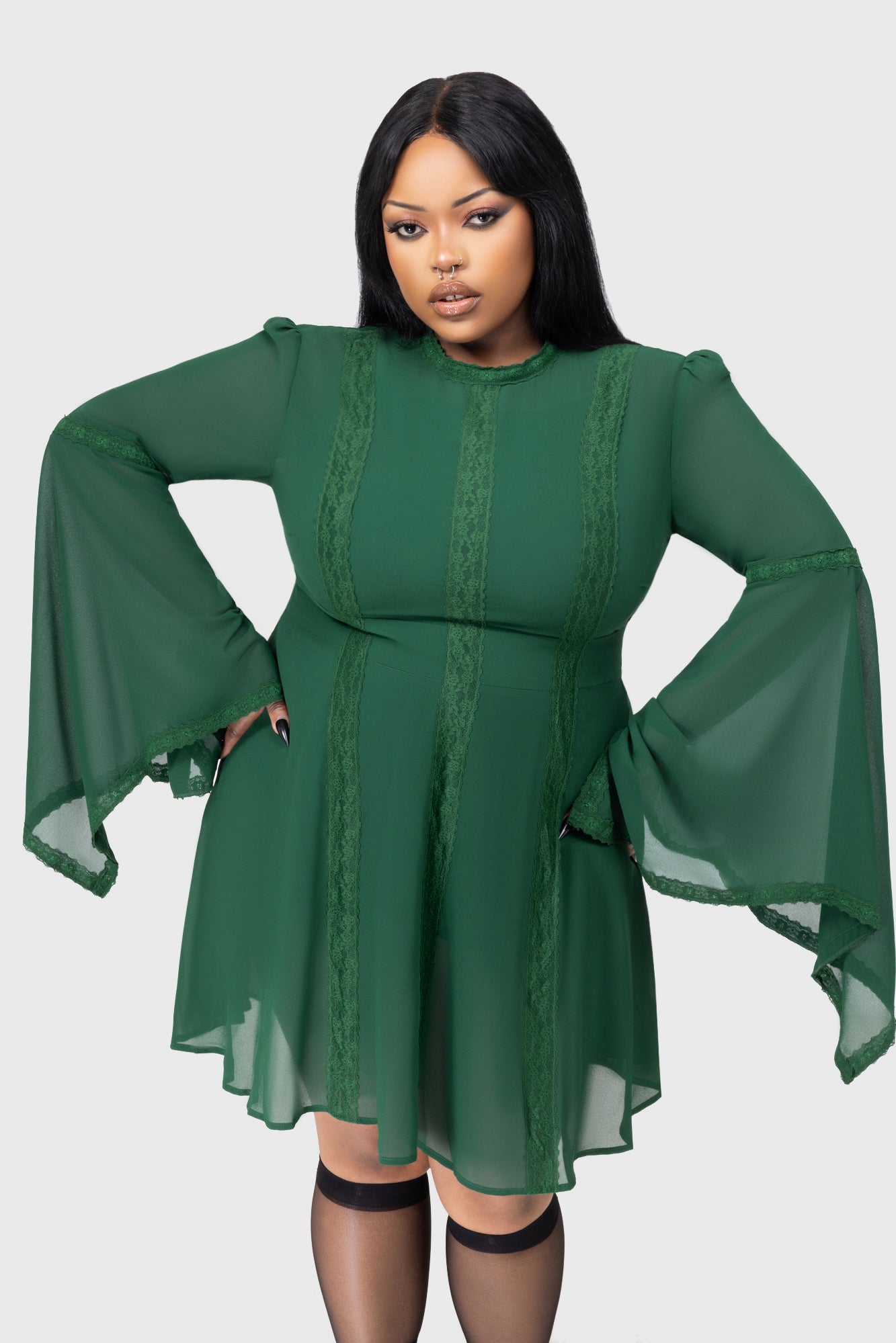 Begone Long Sleeve Mini Dress [GREEN]