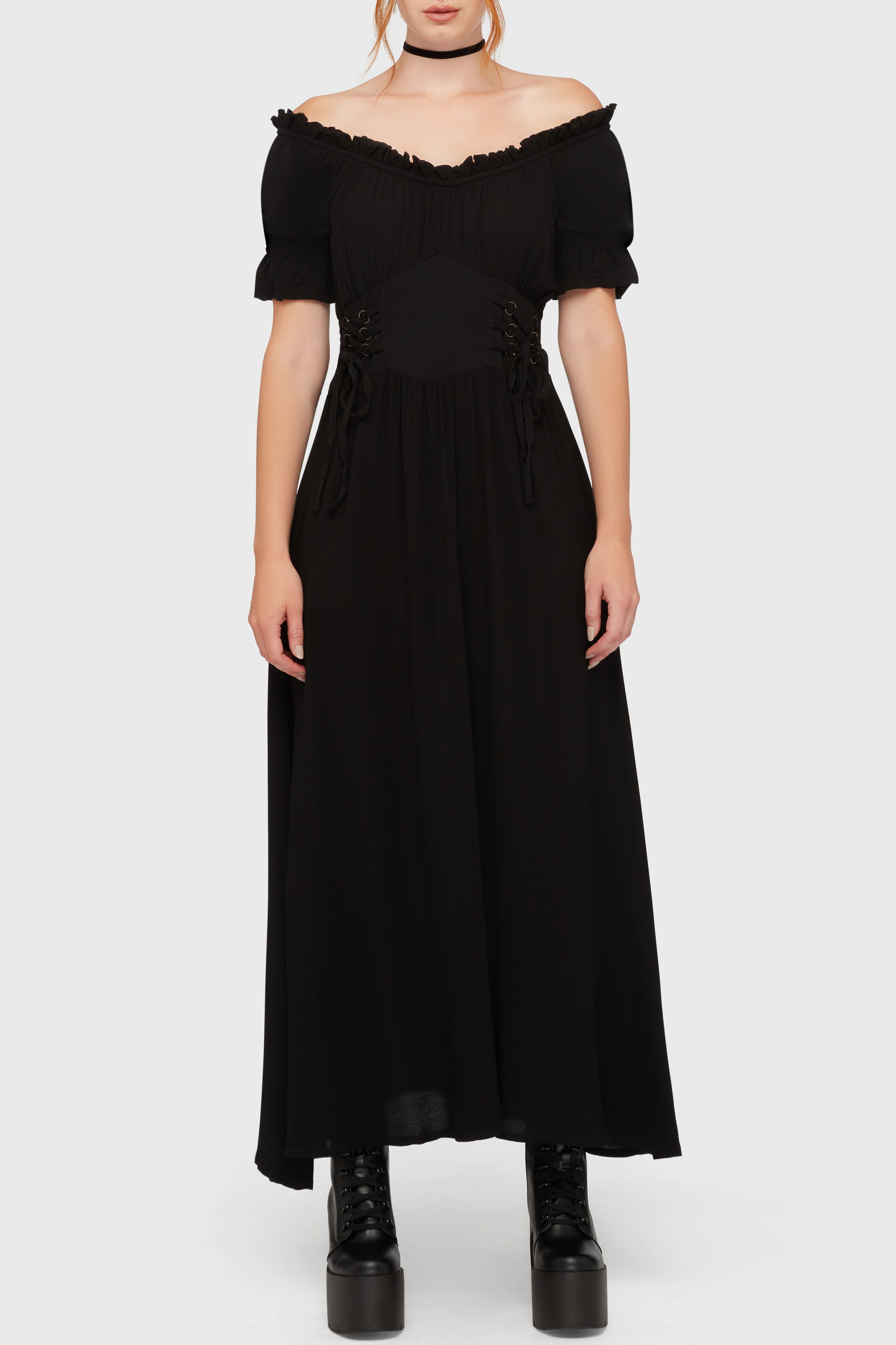 Jocasta Maxi Dress Short Sleeve [BLACK]