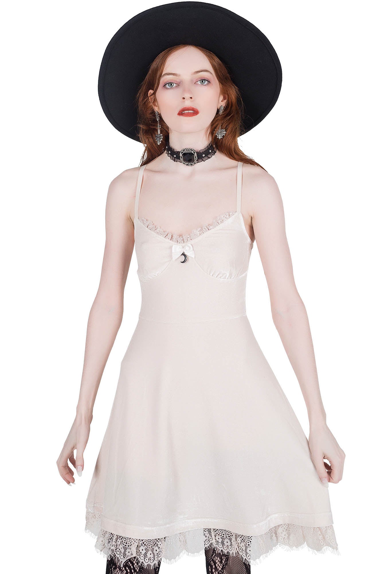 Moonstruck Velvet Skater Dress [Ivory]