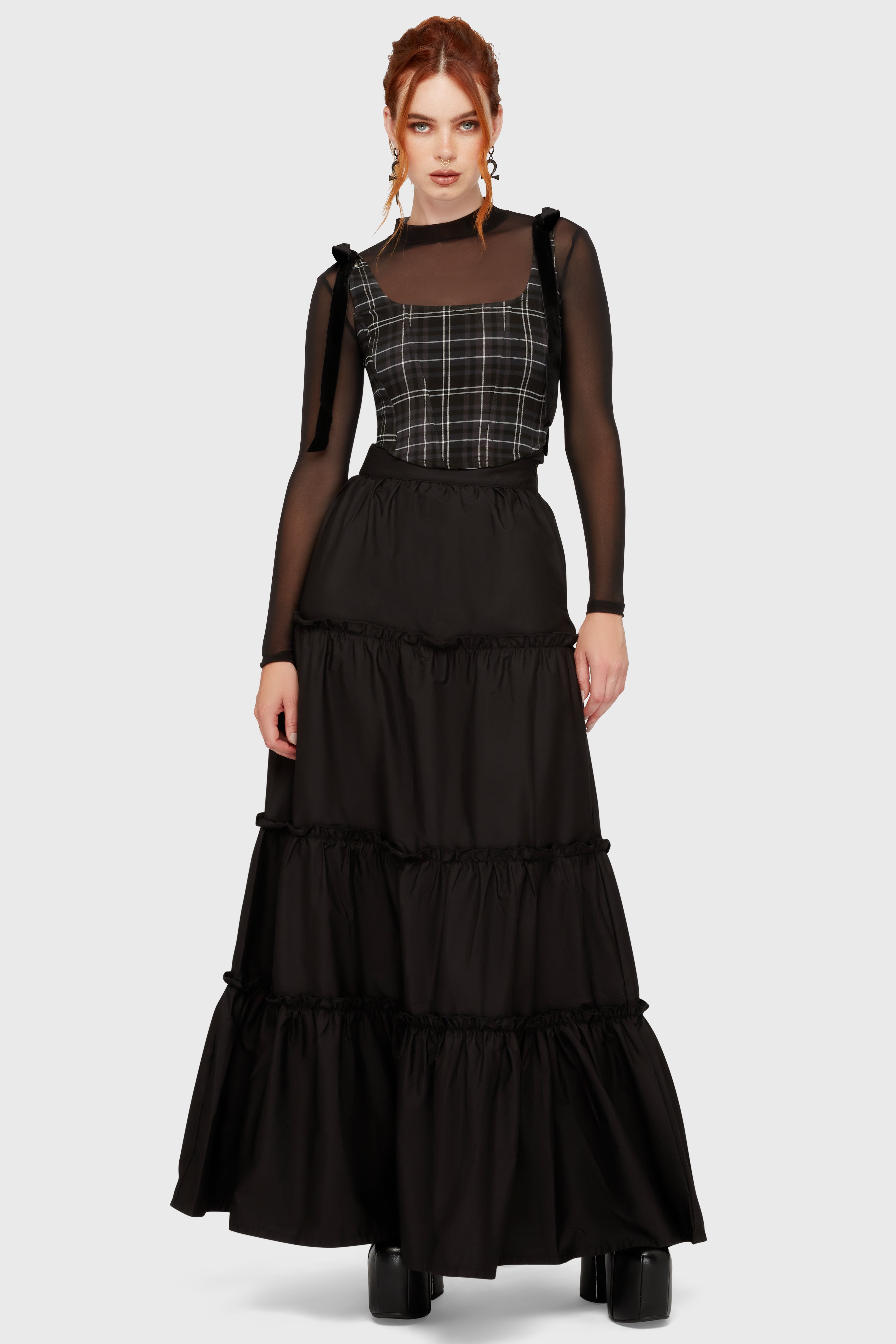 Tartan Flora Corset Top [GREY]