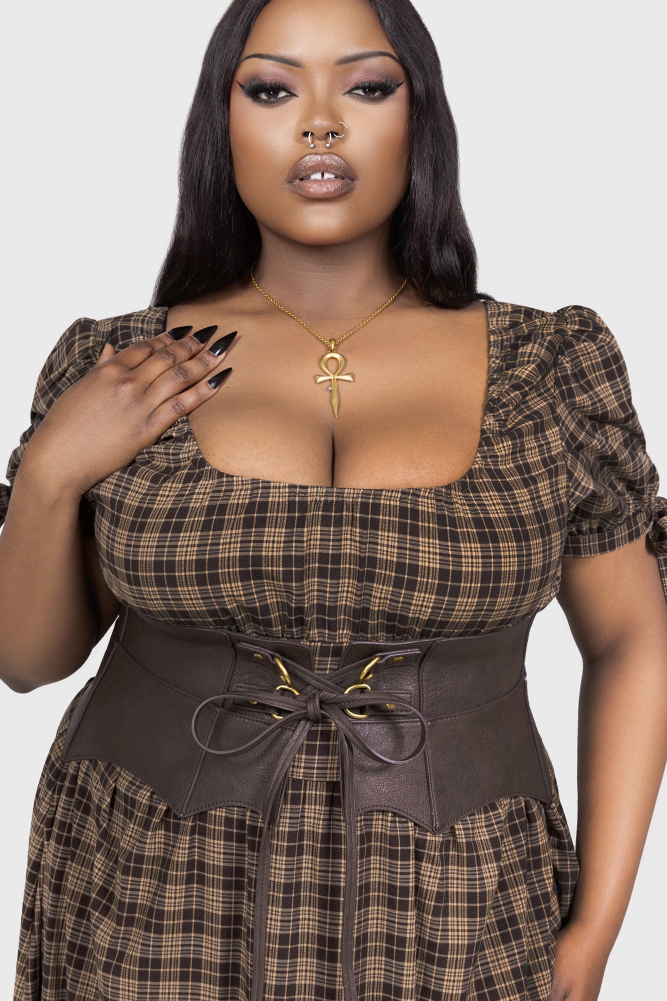 Wetland Bat Peplum Corset [BROWN]