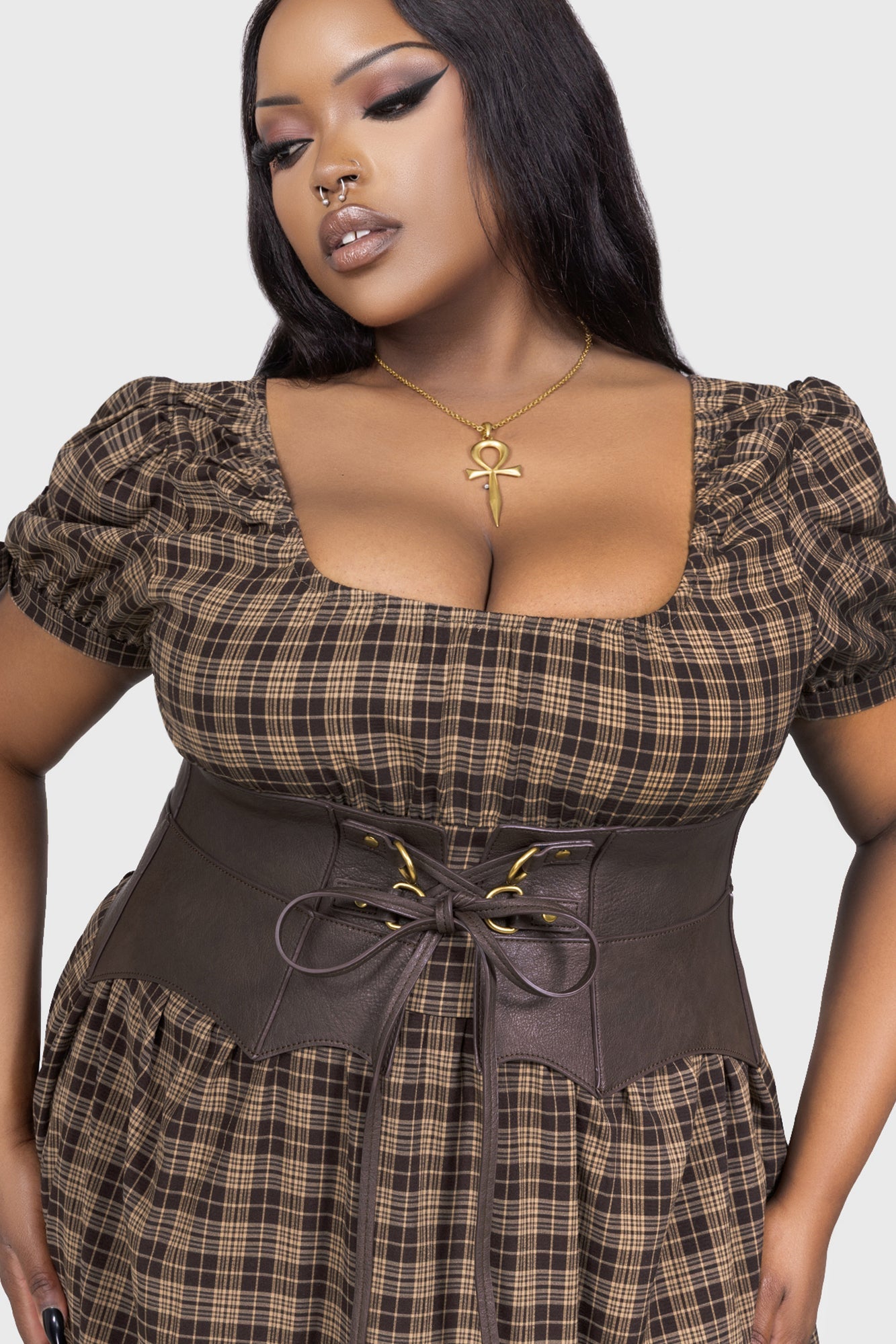 Wetland Bat Peplum Corset [BROWN]